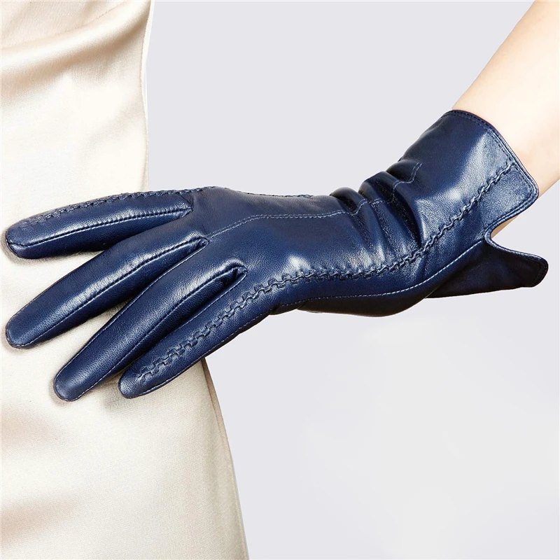 2019 New Women Genuine Leather Gloves Female Sheepskin Gloves Spring Autumn Nylon Lined Fashion Trend Mittens L085NN-1