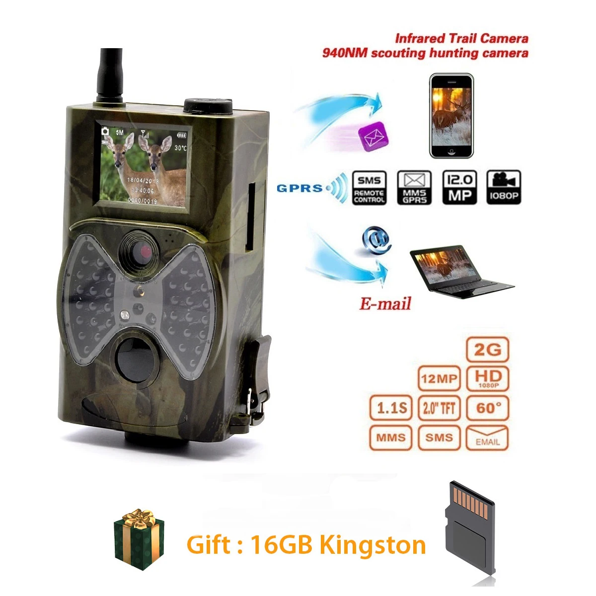 Hc300m Hunting Trail Trap Game Camera Scout 16mp 940nm Sms Mms Night