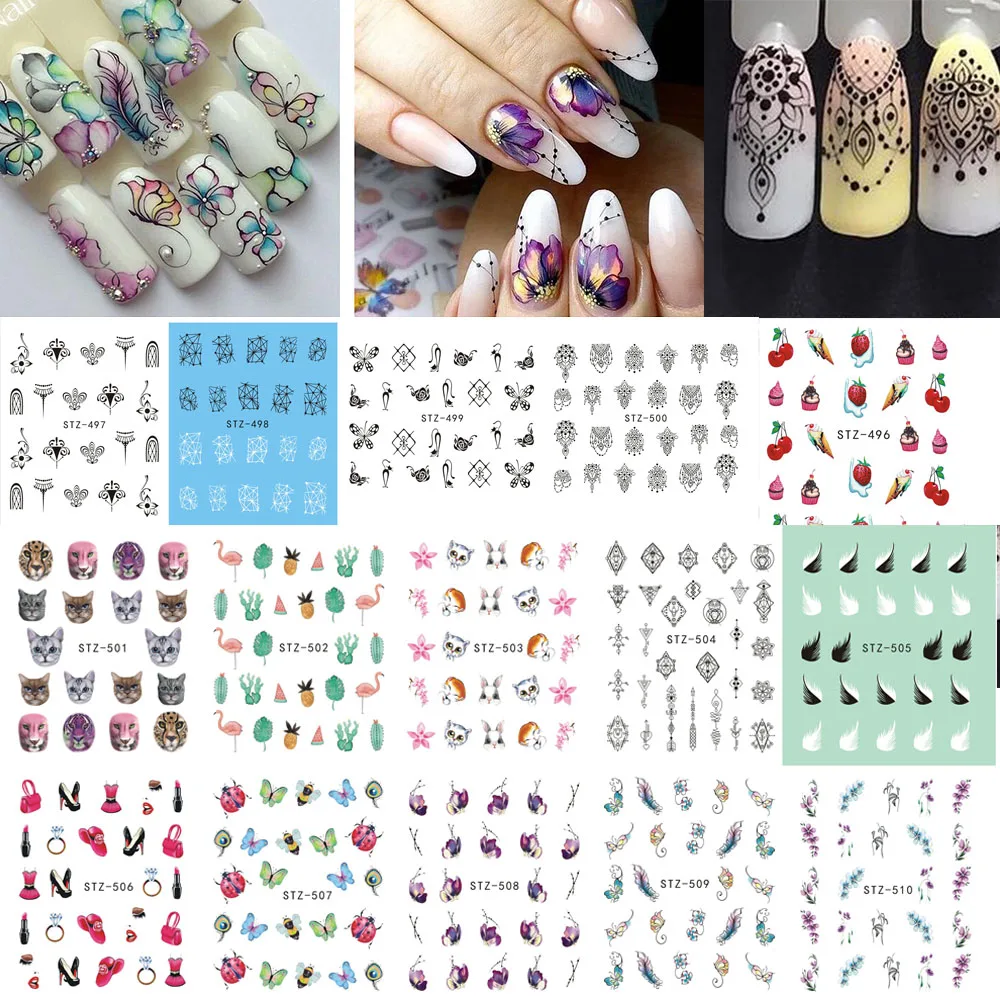 

1 Sheet Nail Stickers Flower/Necklace Jewelry/Fruit Nail Art Water Transfer Stickers Decals DIY Manicure Decor BESTZ489-512