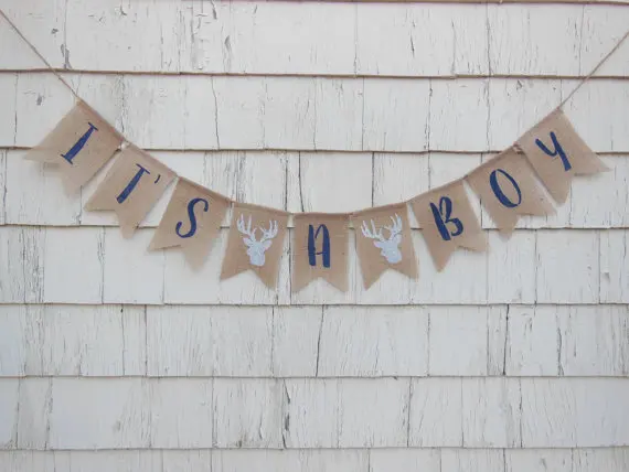 Пользовательские оленя рога медведь лиса это мальчик лесной Baby Shower первый день рождения мешковины баннеры детская комната овсянки гирлянды
