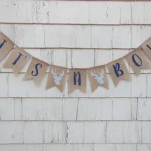 Пользовательские оленя рога медведь лиса это мальчик лесной Baby Shower первый день рождения мешковины баннеры детская комната овсянки гирлянды