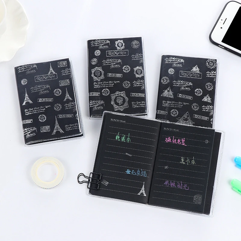 

1pc 50 Sheets 10.8*7.2cm Plastic Cover Black Paper Diary Pocket Notebook Notepad Calendar Journal Kids Gift Student Stationery