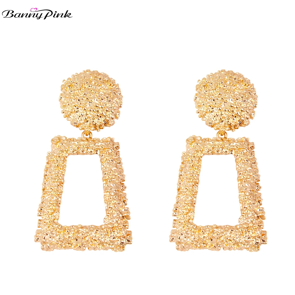 

Banny Pink New Punk Multi Color Geometrical Pendant Earrings For Women Chunky Metal Statement Dangle Earrings large Drop Earring