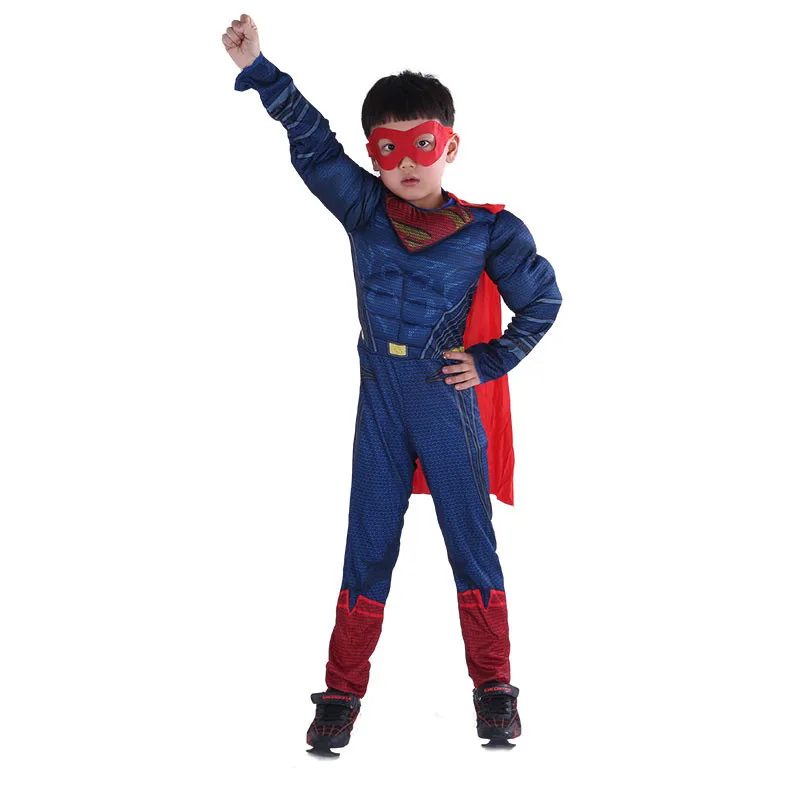

Kids Boys Muscle Superman Cosplay Costumes Christmas Superman Movie Character Jumpsuit with Mask Cloak Party Carnival Costumes
