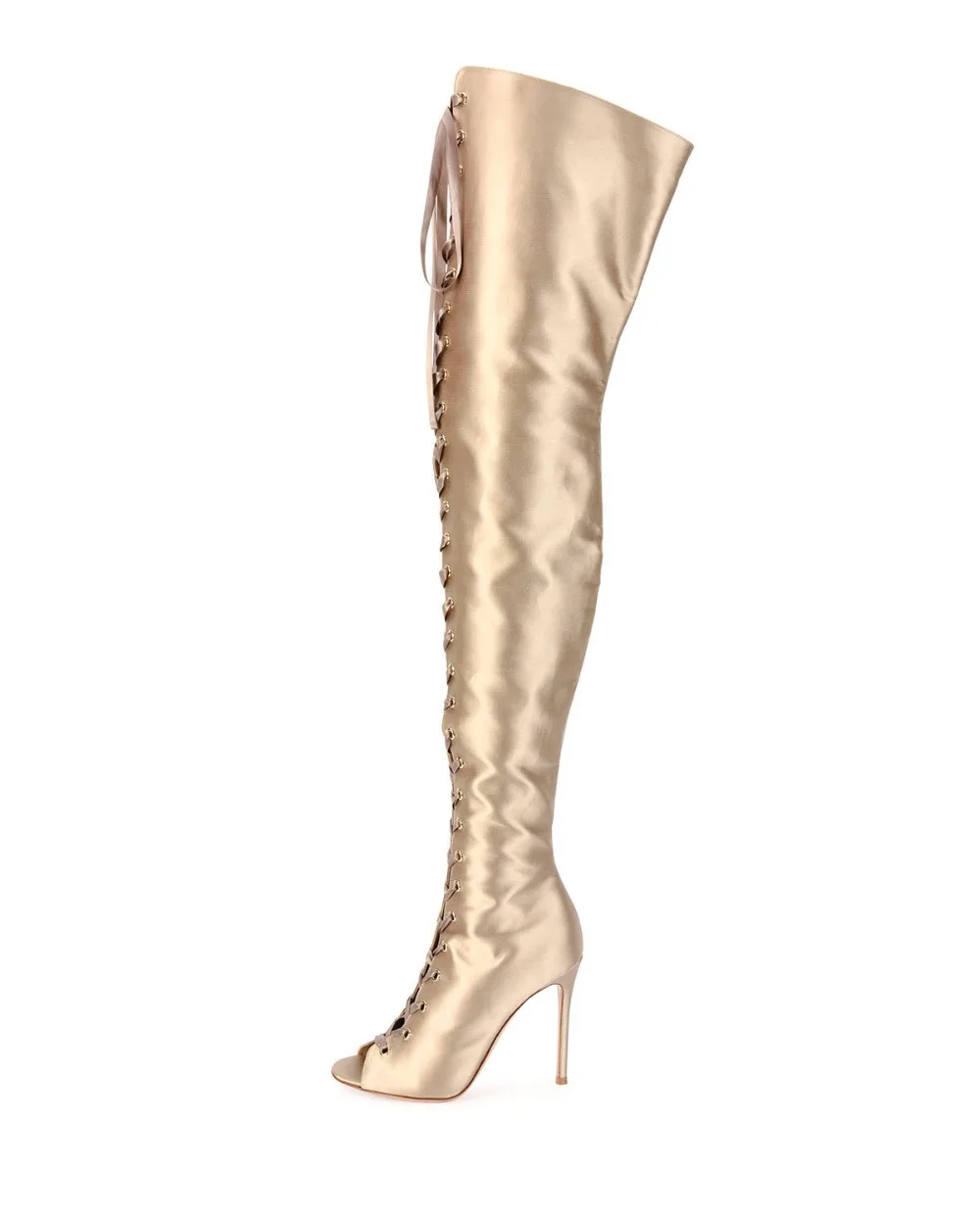 knee high boots with gold heel