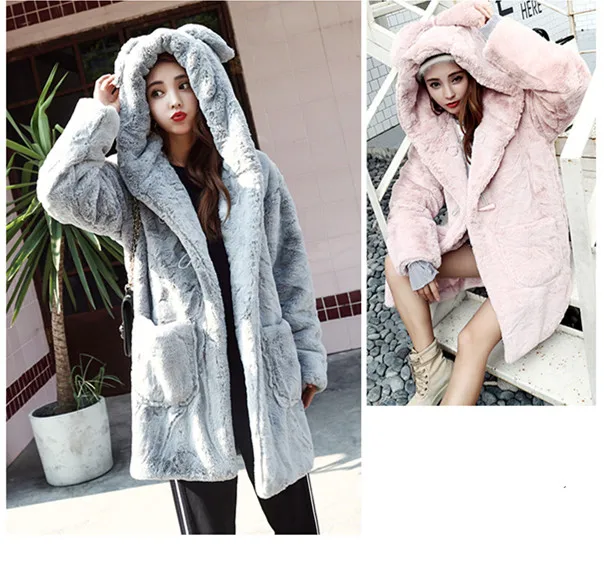 Women's Artificial Fur Coats Long Cashmere Cartoon Lovely Jacket Wool Coat For Women 2018 New Winter Clothing Big Size LZ955 (3)
