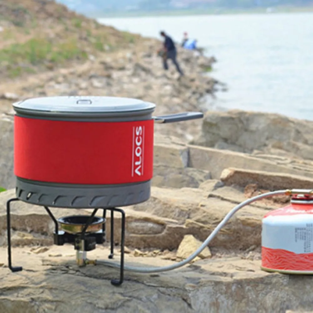 Alocs calentamiento rápido de Camping al aire libre de utensilios de cocina utensilios 1,3/2 L de olla de intercambiador de calor con tazón taza de al aire libre herramientas de supervivencia