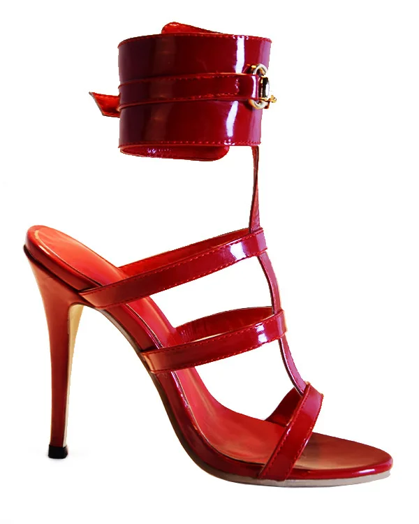 

Luxury 2018 New Metal Buckle Thin High Heels Sandal Red White Sexy High Pumps Ankle Strap Fashion Sandals Women's Summer Shoes