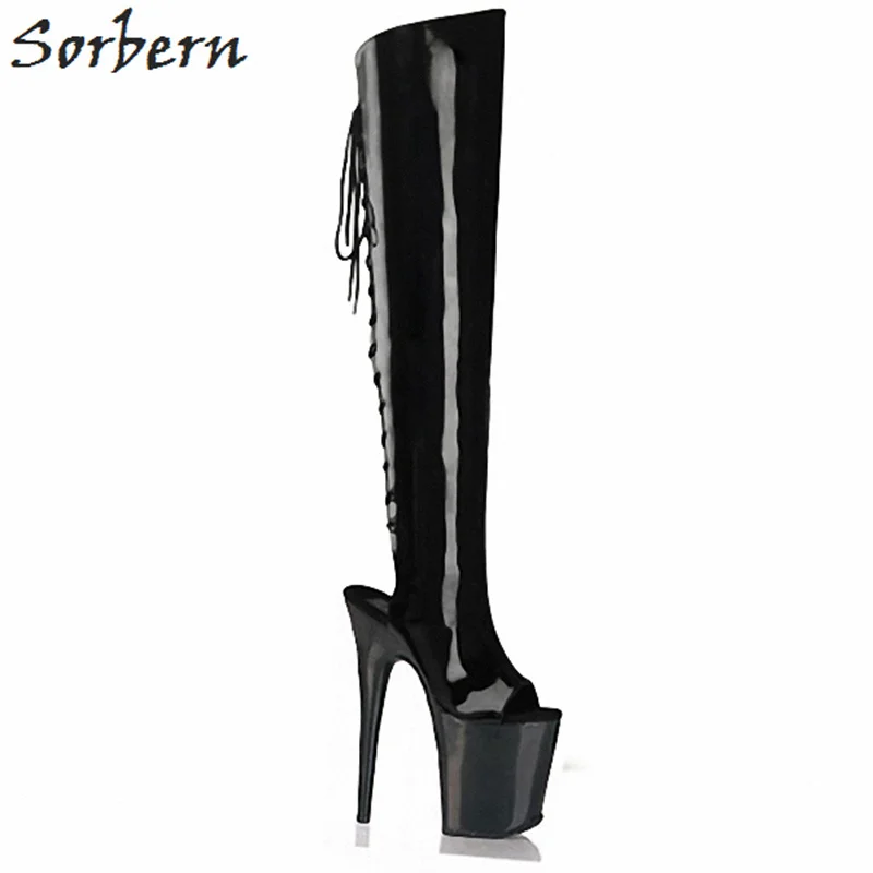 

Sorbern 20Cm Night Club Dance Over-The-Knee Boots Women Open Toe Lace Up Back Platform Catwalk High-Heeled Boots Female Shoes