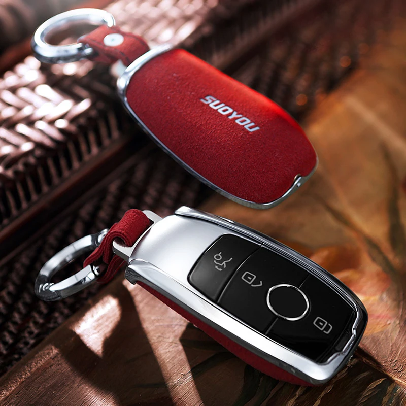 

Genuine Leather Galvanized Alloy Car Key Case Cover For Mercedes Benz C Class W205 GLC GLA AMG W203 W210 W211 W124 W202 W204
