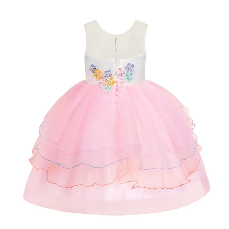 Girls Unicorn Princess Party Dress Set Unicornio Cosplay Costume Headband Cape