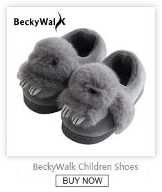 BeckyWalk/детская обувь; детские зимние тапки для дома помещений; Нескользящие тапочки с ушками из мультфильмов; теплые плюшевые ботинки для мальчиков и девочек; CSH700