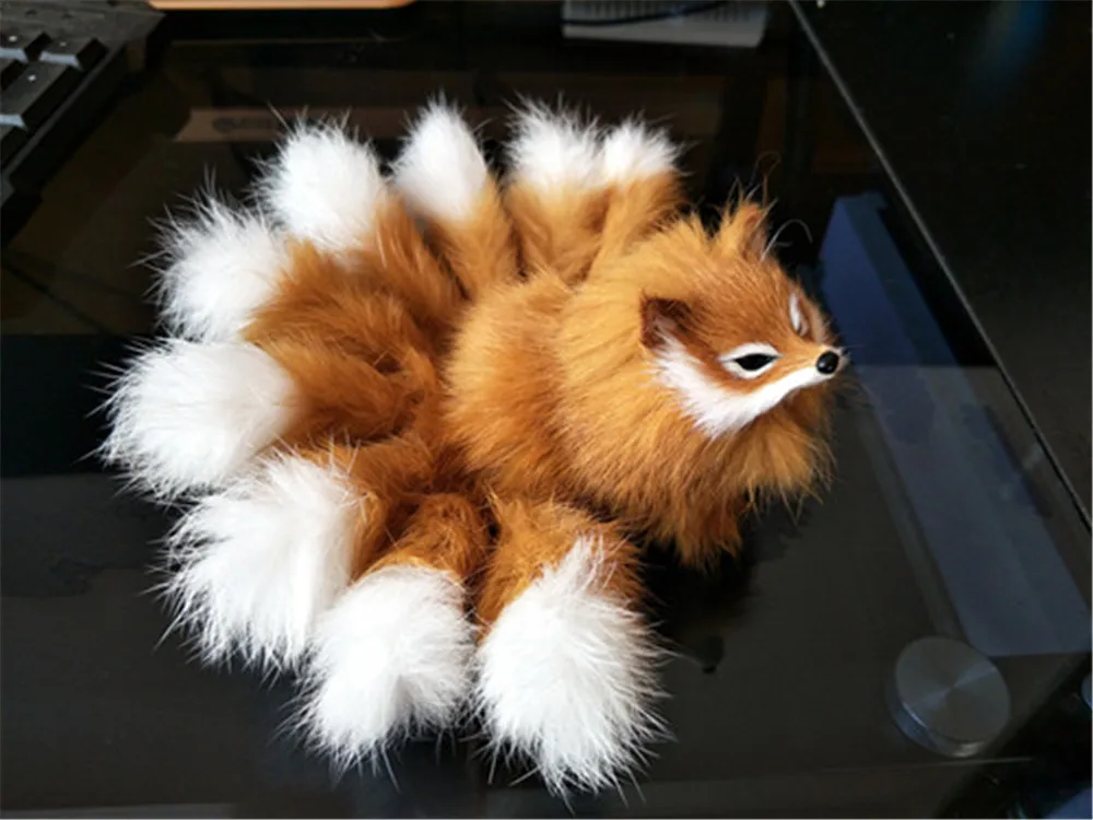 Fancytrader Lovely Nine-tails Fox Plush Toys Mini Realistic Red Brown Fox Animals Doll Decoration Props 10x7cm7