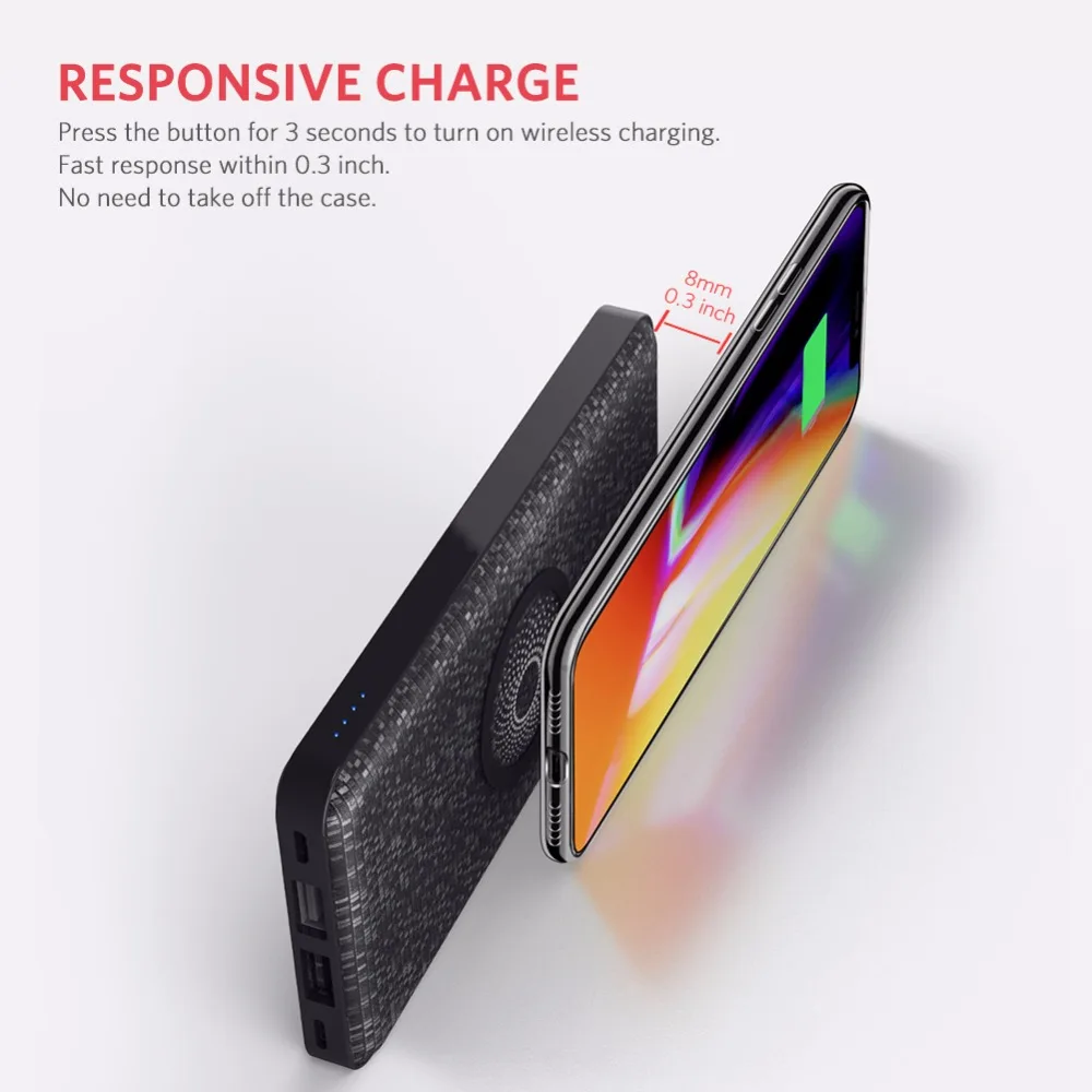Yoobao W5 Qi беспроводная зарядка 5000mAh повербанк с двумя USB выходами/входами