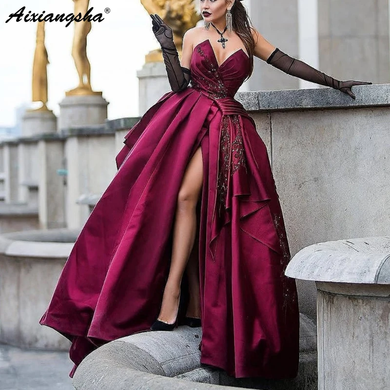 Burgundy Prom Gowns Ball Gown Beaded 