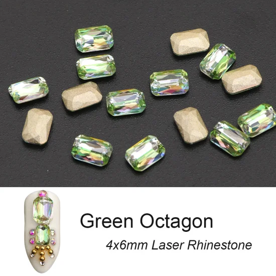 Полная красота 10 шт. лазерные цветные хрустальные стразы для украшения ногтей Блестящий камень DIY амулеты аксессуары для ногтей алмаз CHA03 - Цвет: Green Octagon 4x6mm