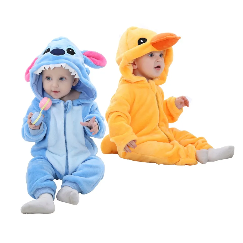 

3D Panda Duck Cute Animal Kids Sleepwear Soft Flannel Children Coverall Footed Pajamas Baby Boys Girls Sleepwear Fit 0-24 Month