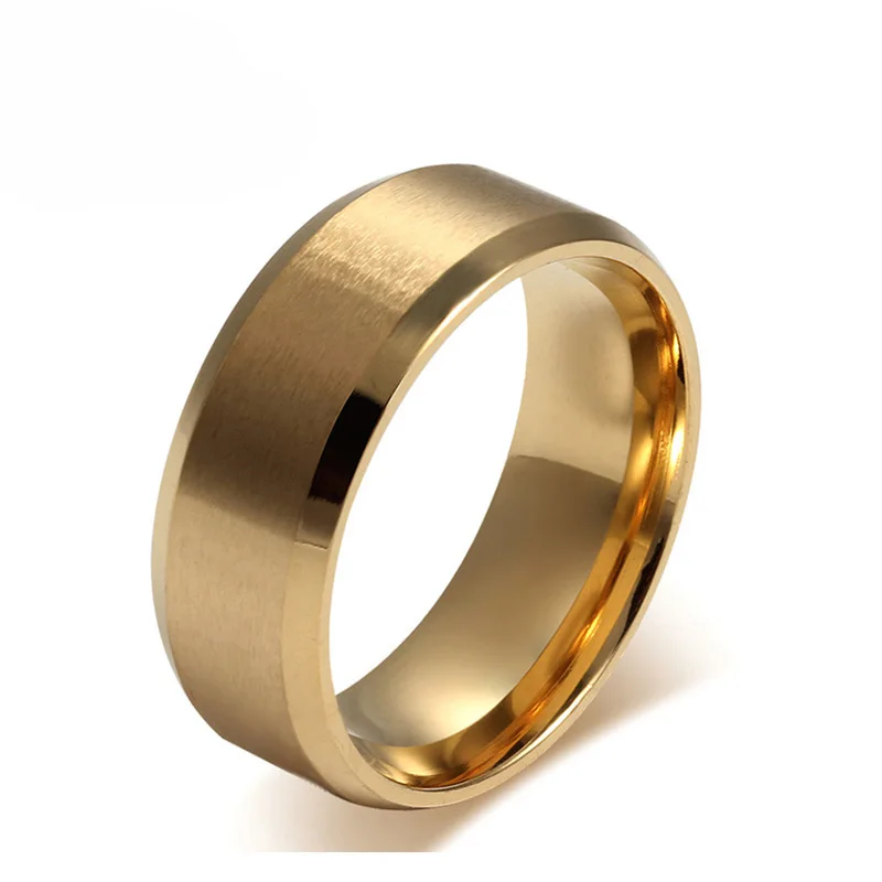 

Fashion Hight Quality 8mm Stainless Steel Rings For Women Men Gold Color Engagement Wedding Ring Jewelry Anneau Anillo 00214G
