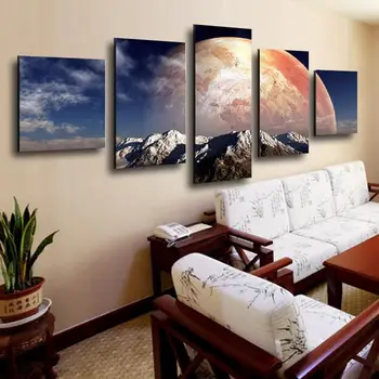 

New style the big moon HD Painting Canvas Wall Artworks for home decoration 5 panels combined canvas painting