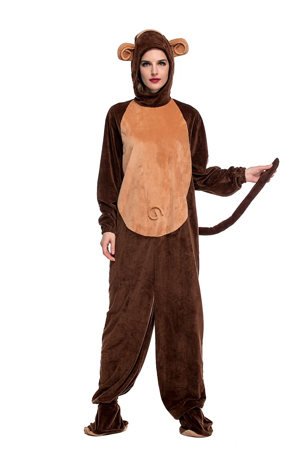 Fancy Adult Monkey Costume For Woman Cute Warm Cosplay Polyester Animal Clothe Jumpsit Halloween