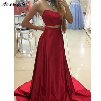 

Satin Evening Dress Sweetheart Sexy Two Pieces Robe De Soiree Sleeveless Backless Abiye Gece Elbisesi Long Formal robe de soiree