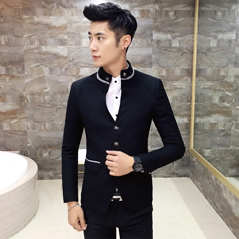 Chinese Collar Suit 2017 New Black Blazer Men Costume Homme Luxe Blazer Styles Men Gray Mens
