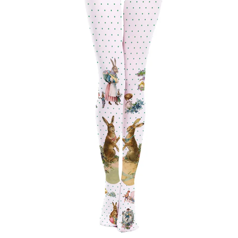 

Cute little rabbit egg printed white pantyhose
