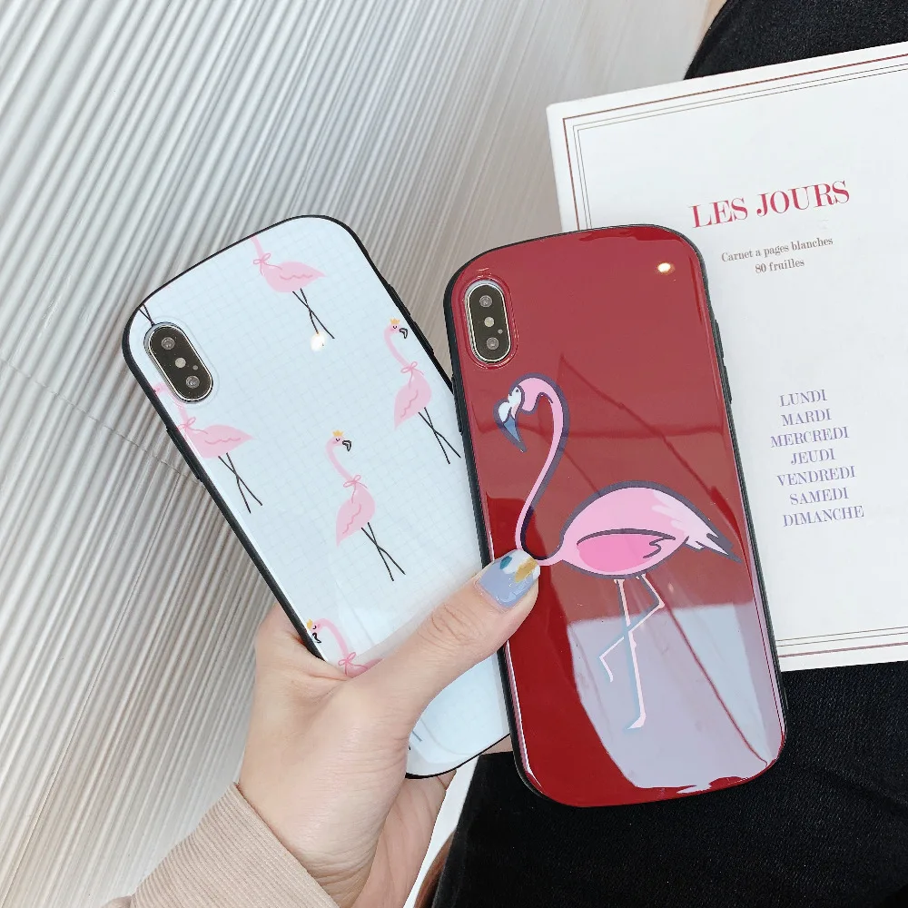 

Hot Curve Glossy Flamingo Silicone Protective Back Cover For iphone 8 7 6 6s Plus X XR XS MAX Shockproof Phone Case Shell