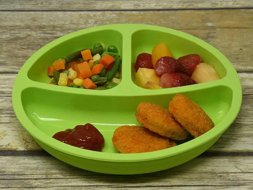 Kids Plates - Toddler Plates - Silicone Plate with Dividers for Baby, Kids & Toddlers - Set of 3 - Microwave Safe Dishes - Teal,