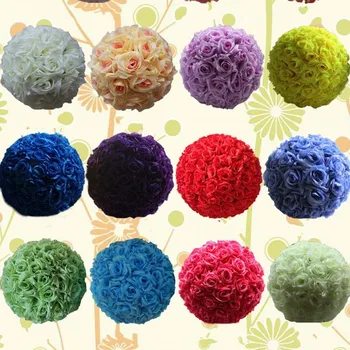 

10 pcs lot Elegant Wedding Decorative Kissing Balls 25cm Artificial Silk Rose Flower Ball for Festival Celebration Decorations