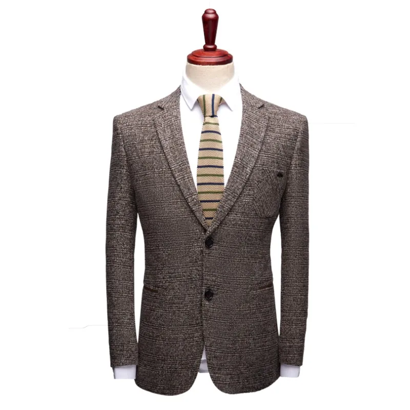 2019 New Men Blazer Jacket Slim Fit Khaki British Style Office Jacket Trajes Hombre Casuales Single Breasted Male Party Blazer