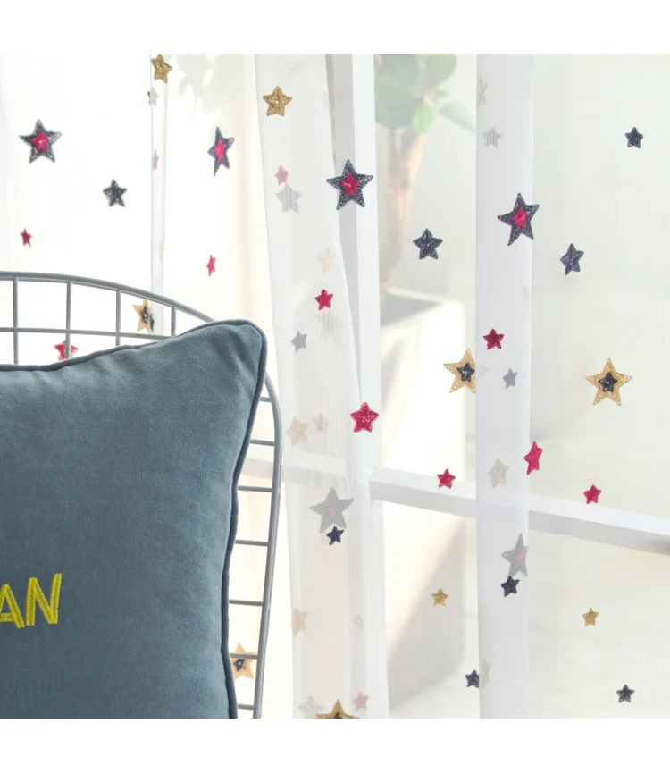 Вышитые изолированные затемненные шторы для мальчика комнаты мультфильм детская комната спальня Красочные Звезды тюль шторы, изготовленные на заказ N7& 3 - Цвет: Tulle