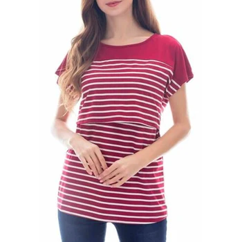 

Women Pregnant Maternity Stripe Nursing Tops Breastfeeding Blouse T-Shirt Summer Breastfeeding T-Shirt