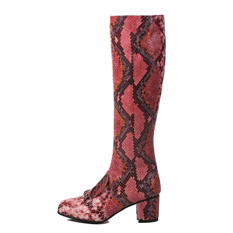 

Square Toe high Heels Winter Fashion Women Boots Chains black red Shoes Sexy Women's Knee High Boots