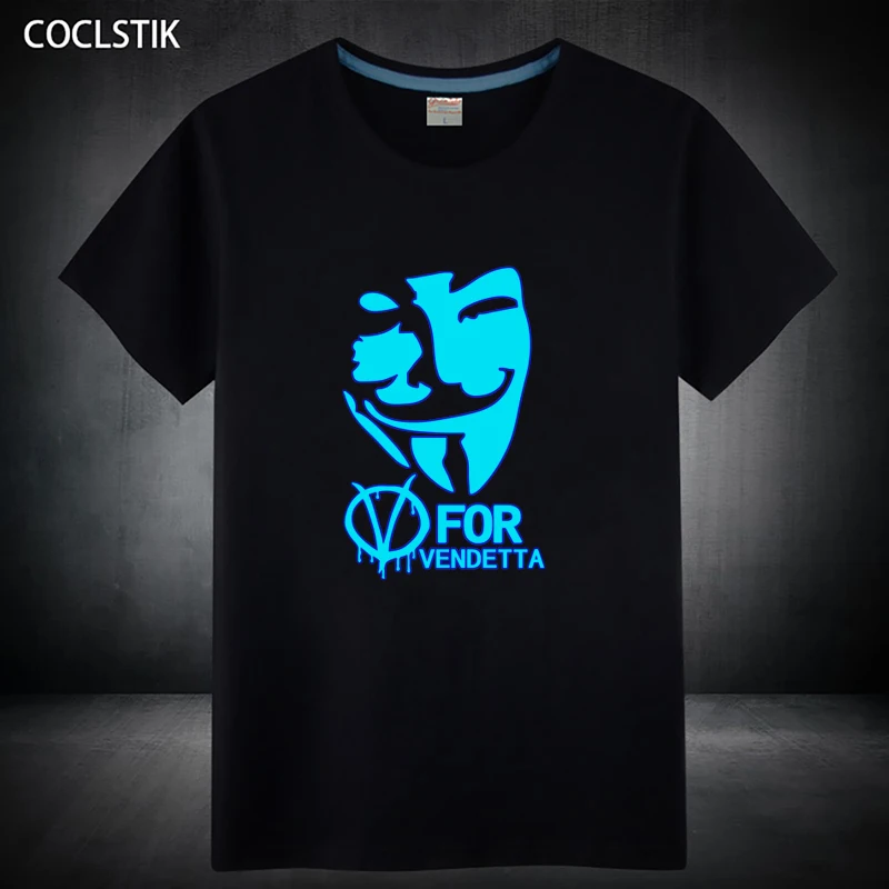 100% хлопок Chilrens/Мужская Летняя короткая футболка Vendetta синие флуоресцентные темно