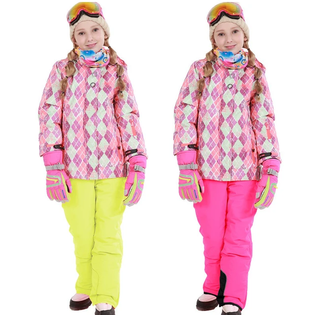 Cheap Plaid Winter Girls Ski Suits Windproof Sports Kids Girls Clothing Sets Parkas Jackets Pants Tracksuits for Children aTRQ0219