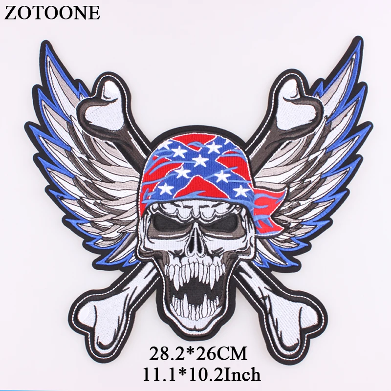 

ZOTOONE 2018 New Big Skull Flag Patch Fashion Embroidery Punk Patches For Clothes Iron On Rock Patch Applique Embroidered Wings