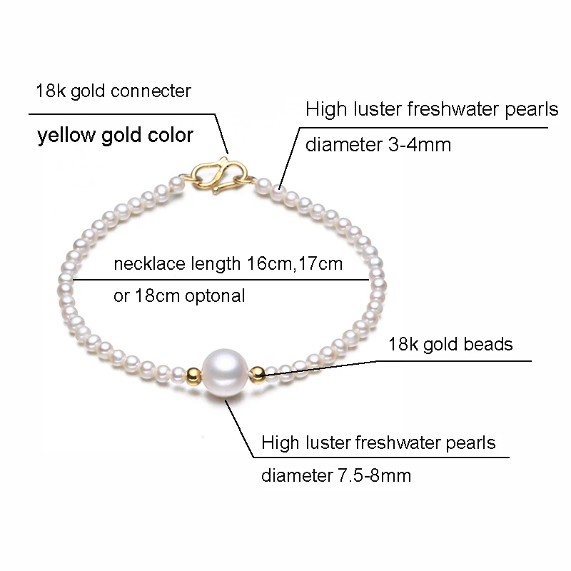 Sinya Natural 3mm pearls beads Au750 gold beads strands bracelet for ladies girls 16 17 18cm length high luster fashion design (10)