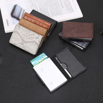 

2019 New Aluminum Alloy Leather ID Cash Card Holder Business Blocking Wallet Credit Card Protector Creative Case Pocket Purse