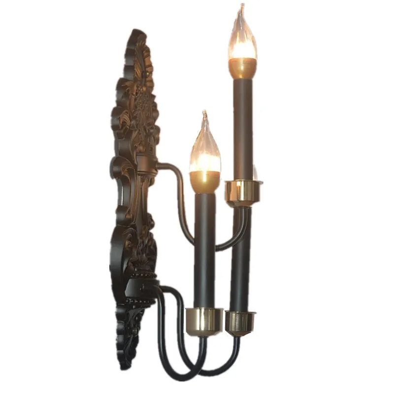 Кованое железо 3 головы свеча настенная лампа Американский минималистский фон настенный прикроватный светильник Зеркало для прохода
