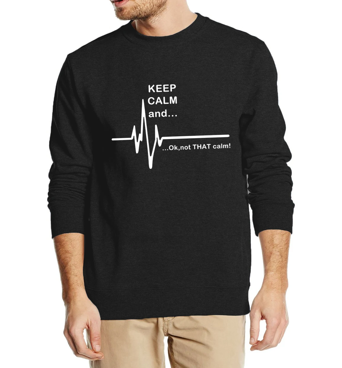 

Funny men hoodies EKG Heart Rate Keep Calm and...Not That Calm letters Men Sweatshirts 2019 spring winter fleece loose hoodies