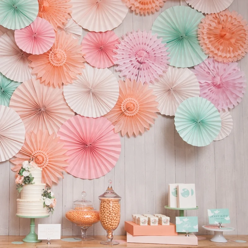 

6\8pcs set Paper decoration fans flowers first birthday girl party paper garland christmas royal blue rose gold balloon party