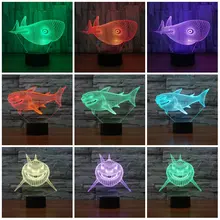 7 цветов Изменение USB ночной Светильник сенсорная кнопка Светодиодный 3D подсвечиваемая лампа в форме акулы спальня акриловый Настольный Декор Светильник ing IY803215