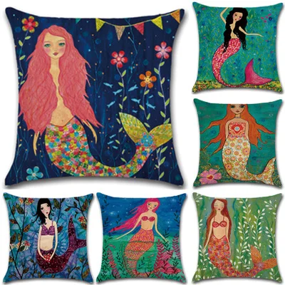 Home Decor Bedroom Decoration Sand New Multicolored Colorful Cartoon Mermaid Pillow Case Cushion Cover Dropship 0807