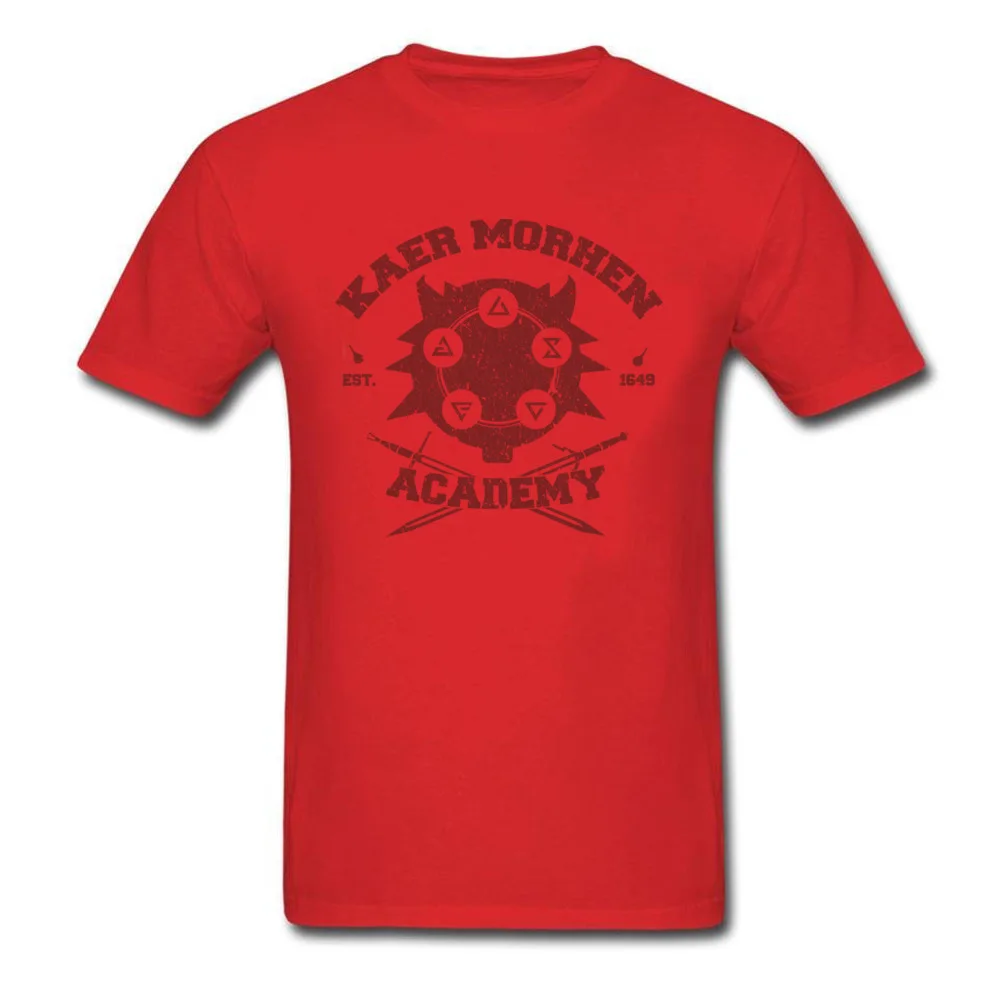 Printed T-Shirt Funny Crew Neck Kaer Morhen Academy 100% Cotton Men Tees Design Short Sleeve Tee Shirts Wholesale Kaer Morhen Academy red