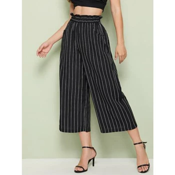 

Office Ladies Pants Palazzo Plain Flared Wide Leg Pants leggings Baggy Trousers Striped Slim With Pockets Women clothes 2019