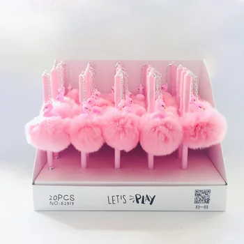 

Pink Flamingos Soft Plush Ball Pendant Gel Pen Rollerball Pen School Office Supply Student Stationery Black Ink 0.5mm