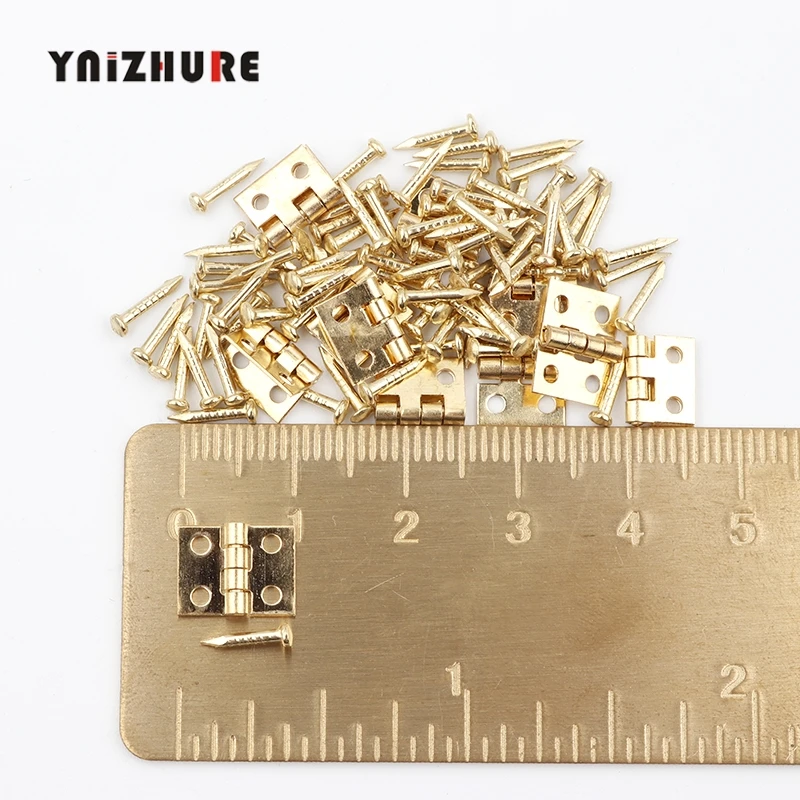 10Pcs 10*8mm Pure copper Brass Mini Hinge Decor Door Hinges Wooden Gift Jewelry Box Hinge Fittings for Furniture Hardware+Nail