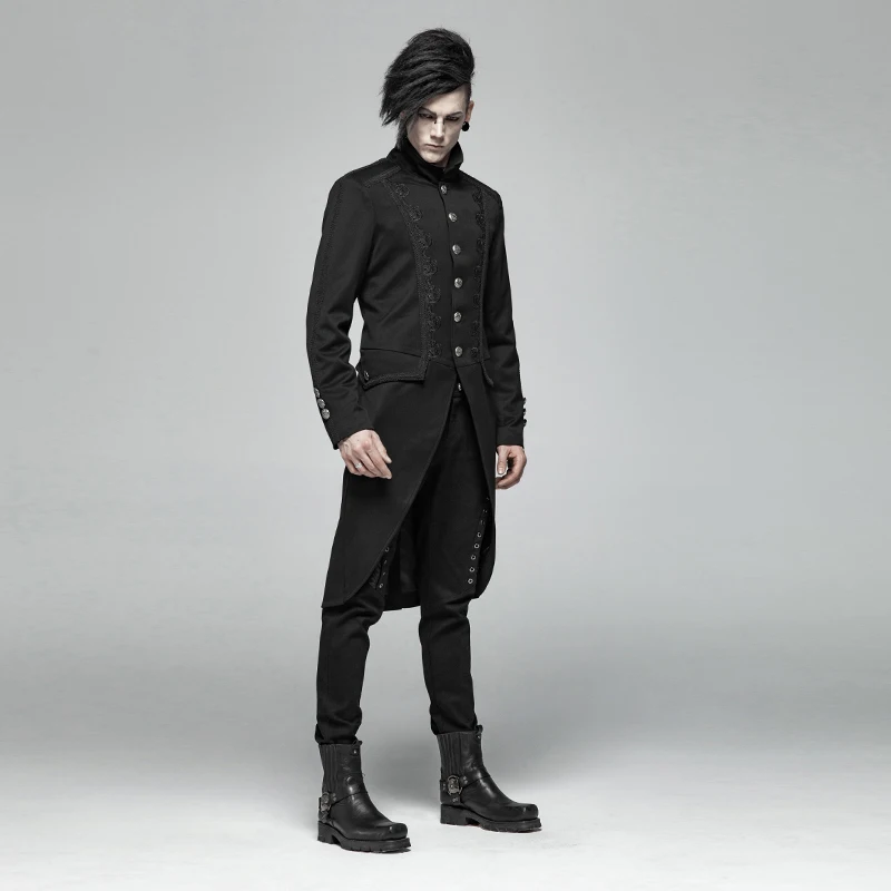 Панк рейв готический черный средней длины Мужское пальто тканый костюм ткань стимпанк вечерние Cospaly пальто мужской s Тренч куртка - Цвет: Black WY-1019LCM