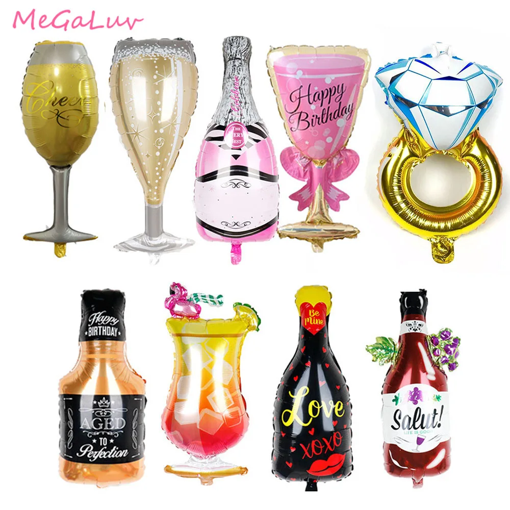 

1pc Birthday Party Foil Balloons 18th 21th 30th Birthday Decors Champagne Glasses Whiskey Bottle Foil Balloon Wedding Decoration